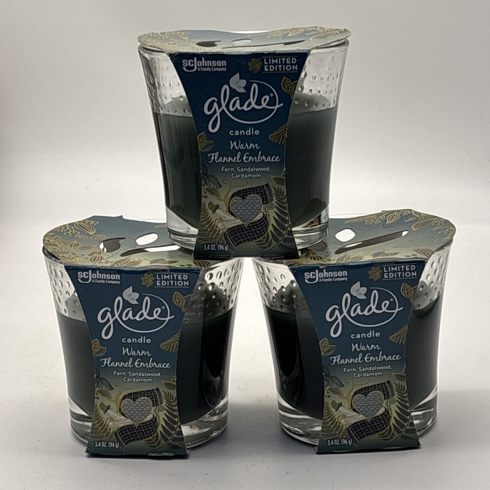 3- Glade WARM FLANNEL EMBRACE Single Wick - 3.4 Oz Glass Candles